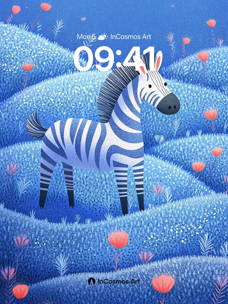 Sapphire Zebra Wallpaper with Floating Poppies wallpaper for iPhone, iPad & Mac
