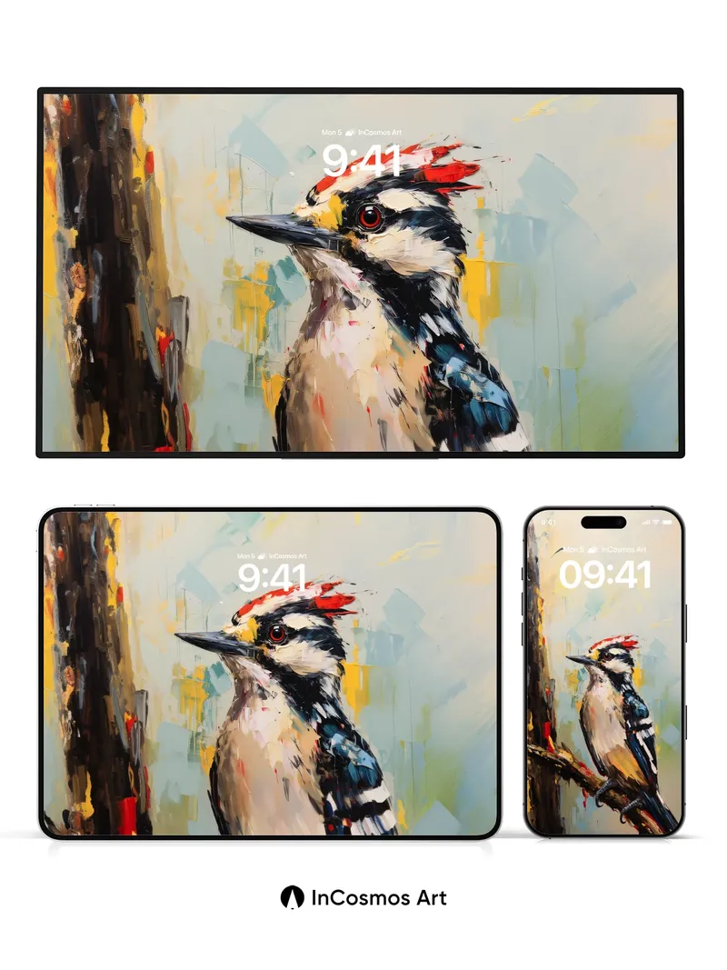 Whispering Woodpecker Wallpaper with Brushstroke Soul