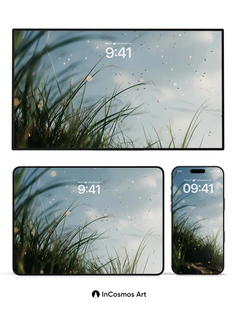Whispering Grass Wallpaper with Floating Dust Motifs