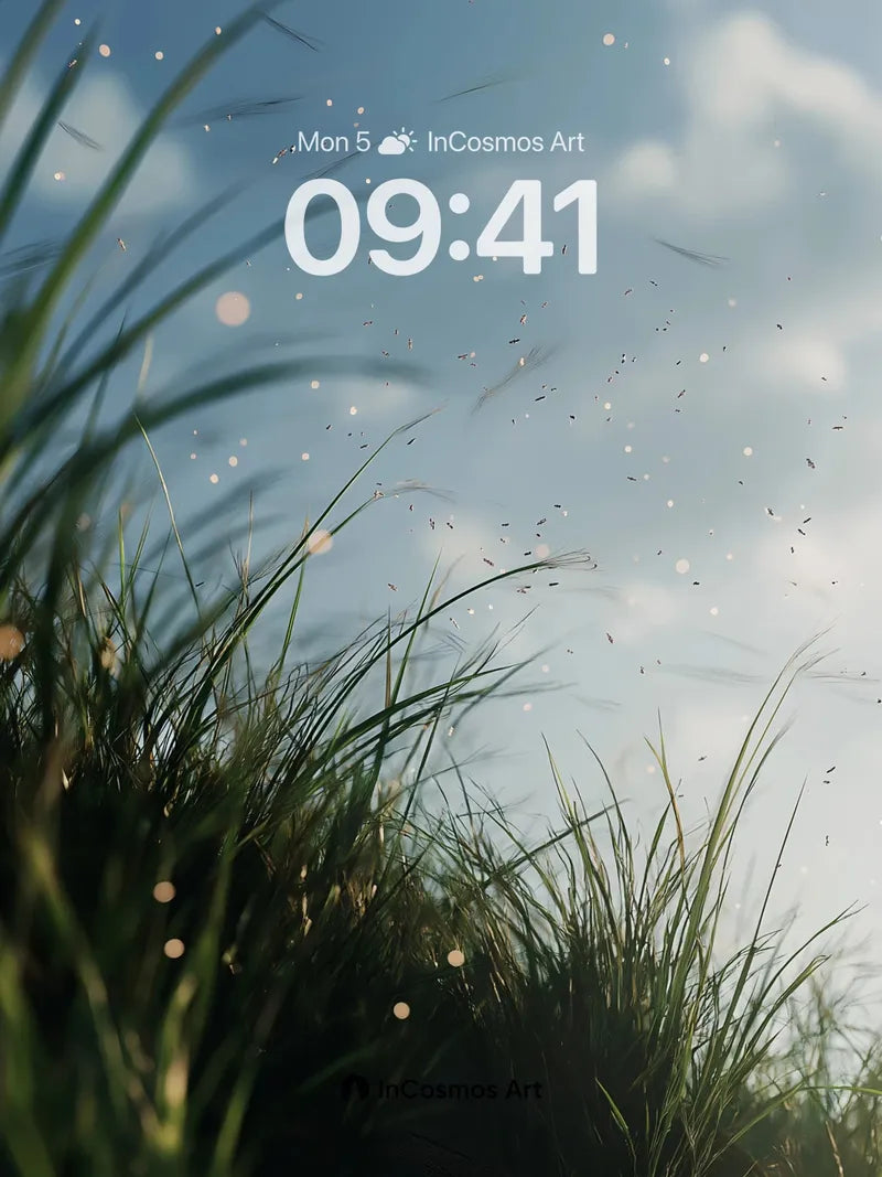 Whispering Grass Wallpaper with Floating Dust Motifs wallpaper for iPhone, iPad & Mac