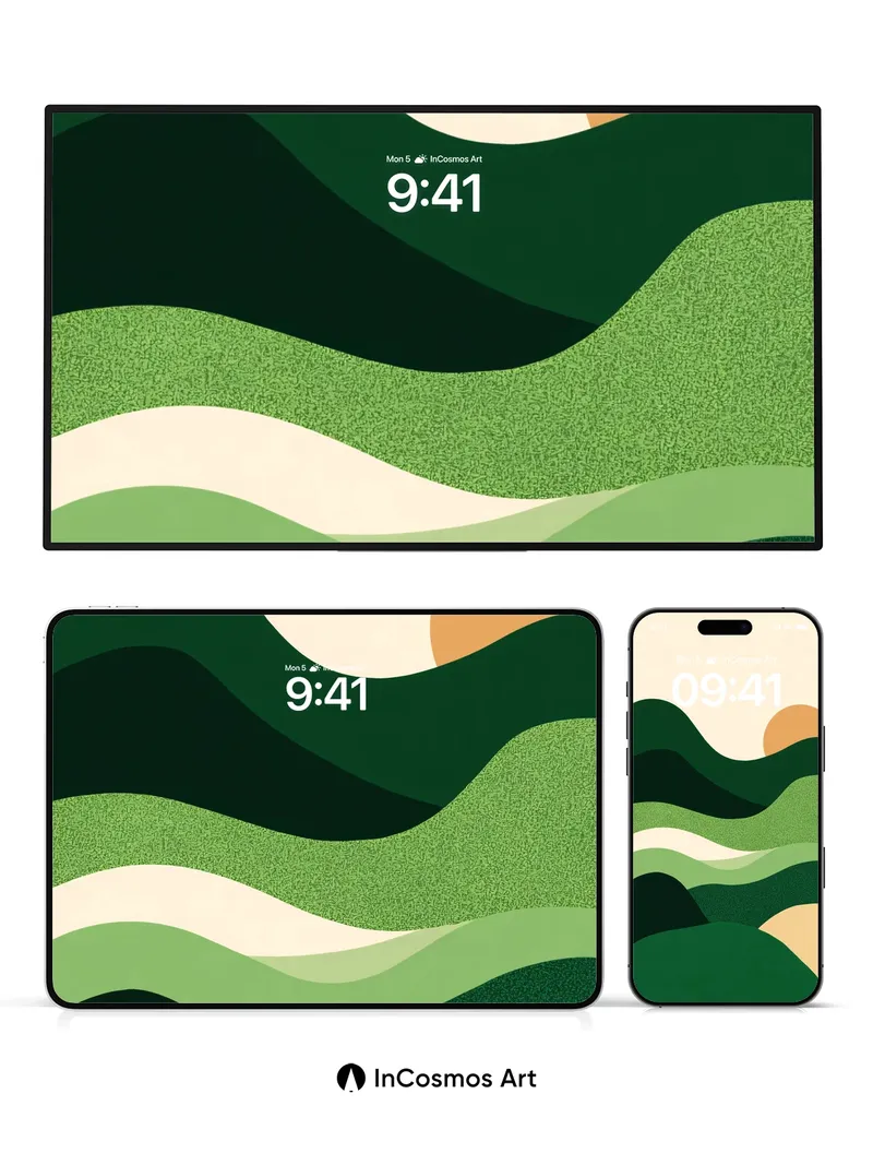 Serenity Wave Wallpaper with Textured Greens