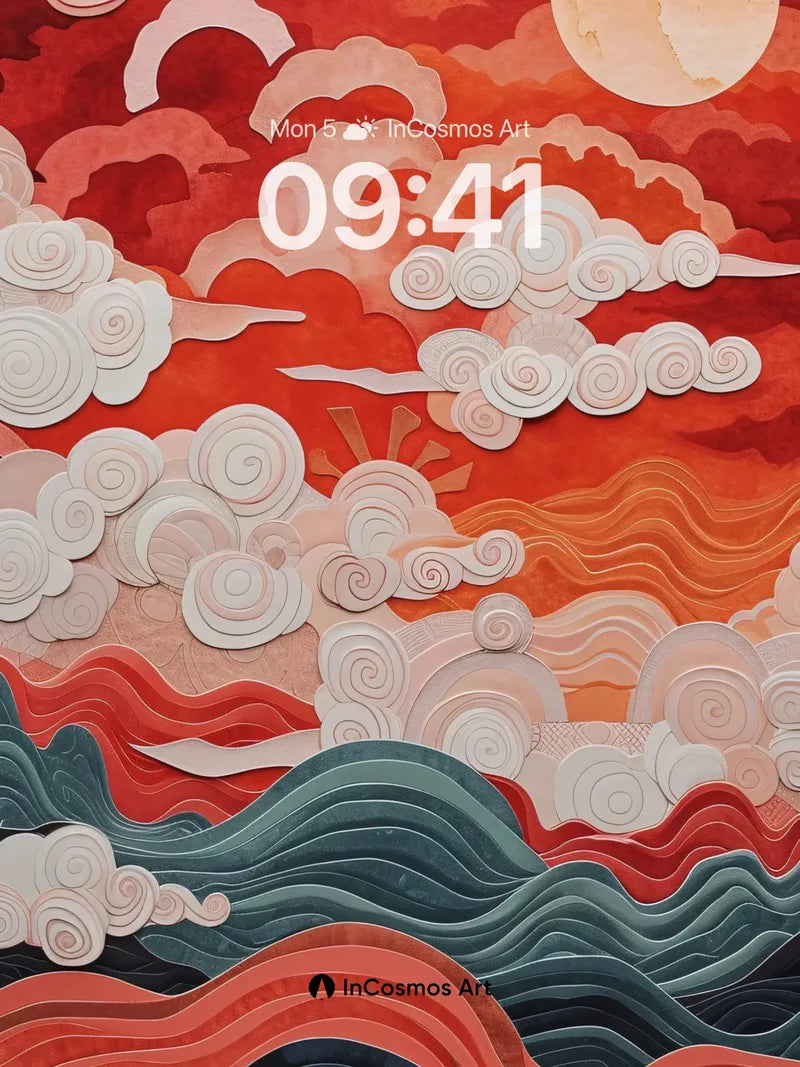 Crimson Horizon Wallpaper with Celestial Clouds