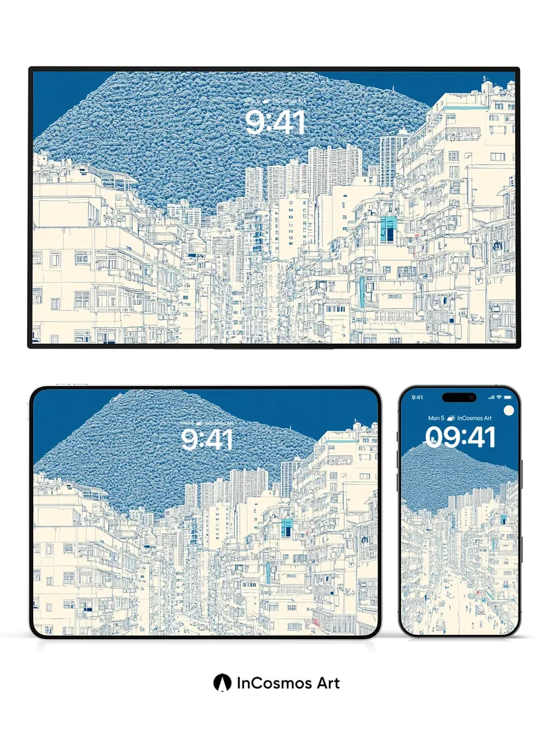 Moonlit Cityscape Wallpaper with Mountain Veil