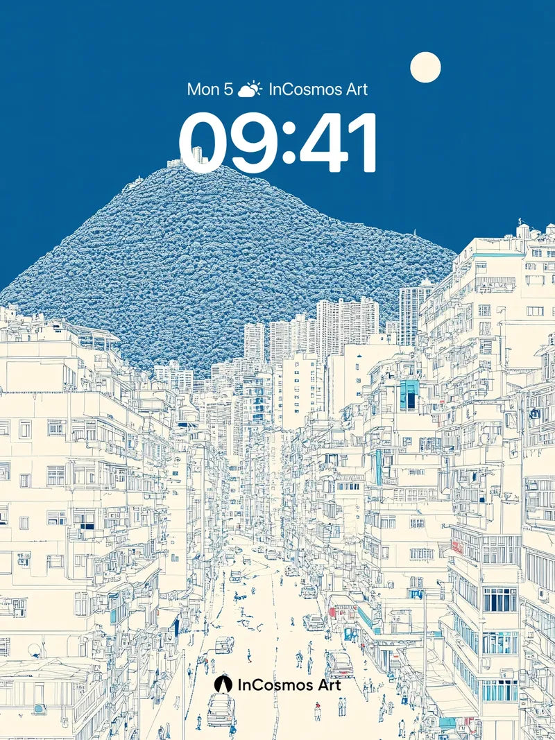 Moonlit Cityscape Wallpaper with Mountain Veil