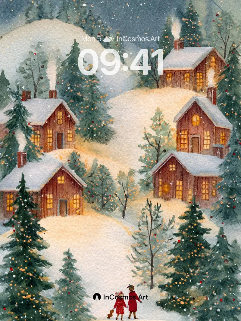 Snowfall Whispers Wallpaper with Gilded Lights wallpaper for iPhone, iPad & Mac