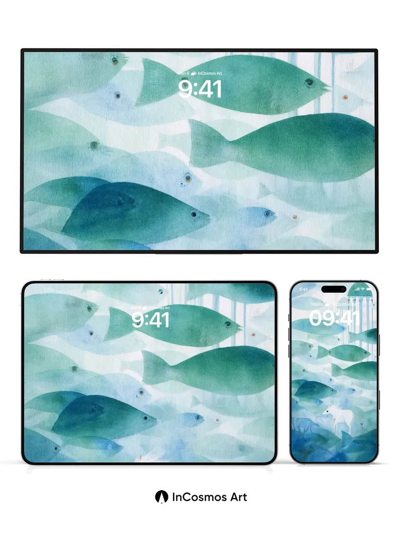 Aquatic Serenity Wallpaper with Ethereal Horse