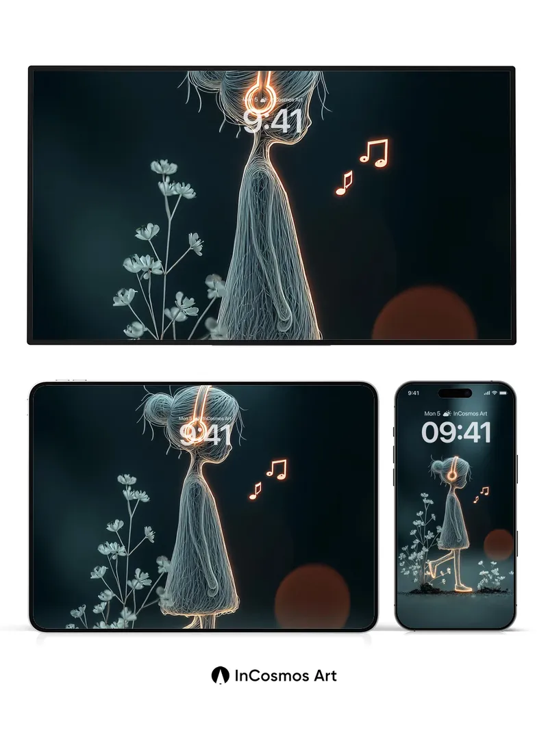 Luminous Walk Wallpaper with Musical Notes
