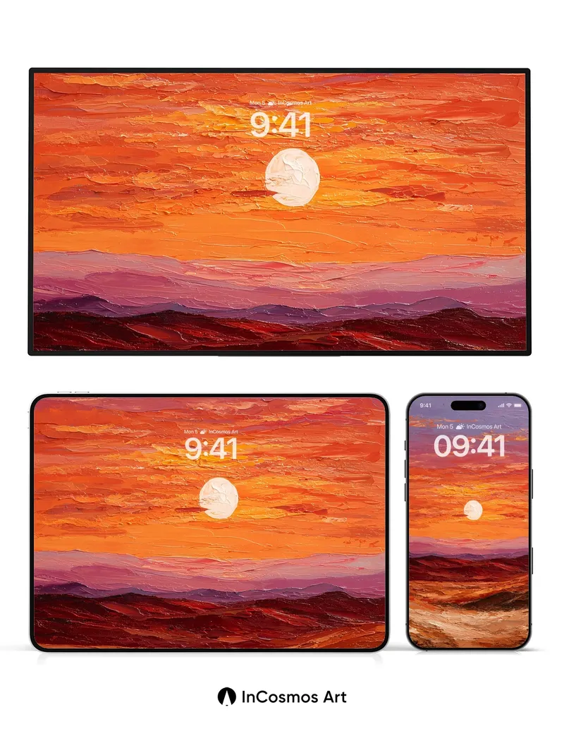 Crimson Horizon Wallpaper with Sunlit Texture