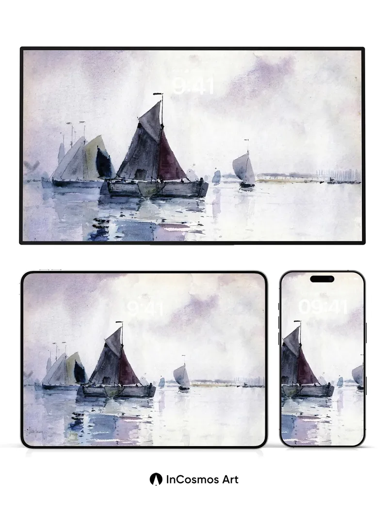 Serenity Sail Wallpaper with Watercolor Hues