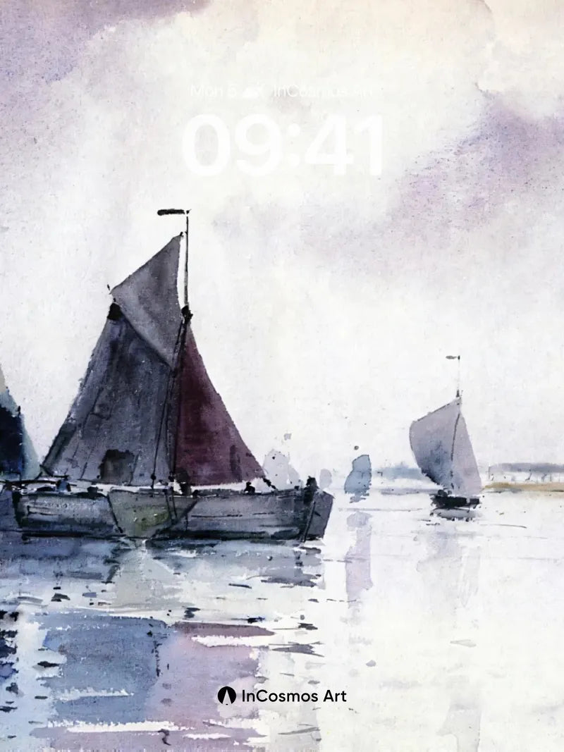 Serenity Sail Wallpaper with Watercolor Hues