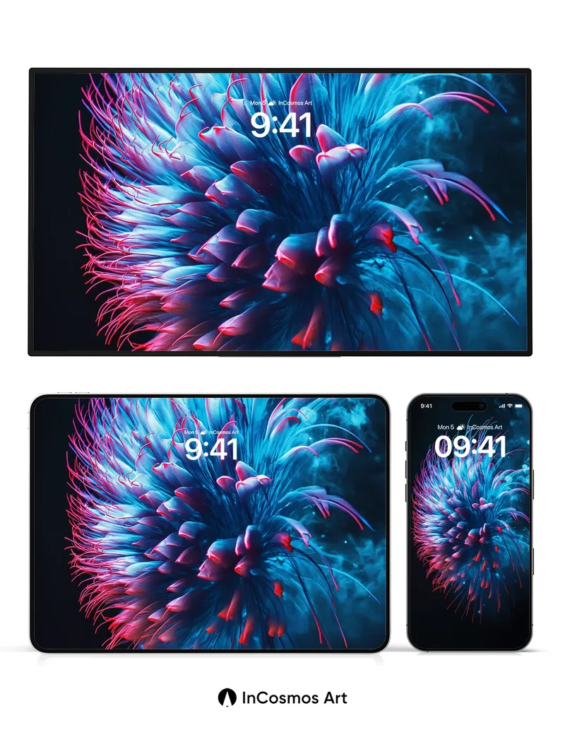 Neon Bloom Wallpaper with Cosmic Fronds