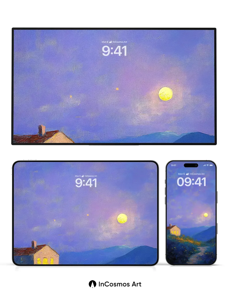 Luminous Hillside Wallpaper with Moonlit Path