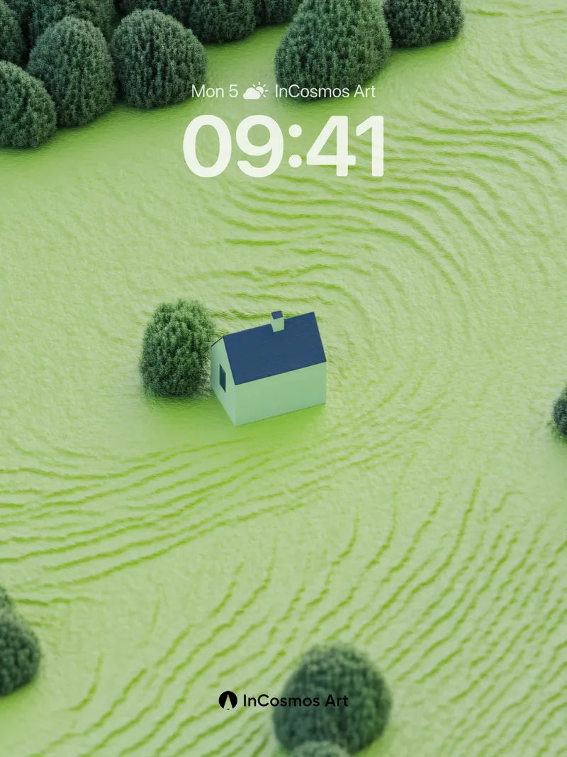 Serenity Meadow Wallpaper with Floating House