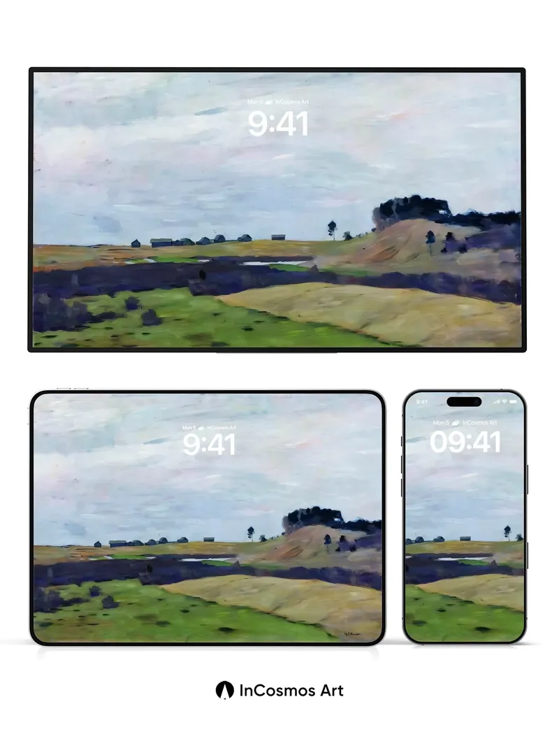 Serenity Field Wallpaper with Van Gogh's Brushstroke Echo