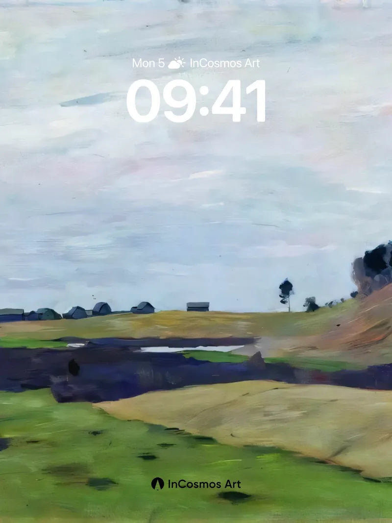 Serenity Field Wallpaper with Van Gogh's Brushstroke Echo