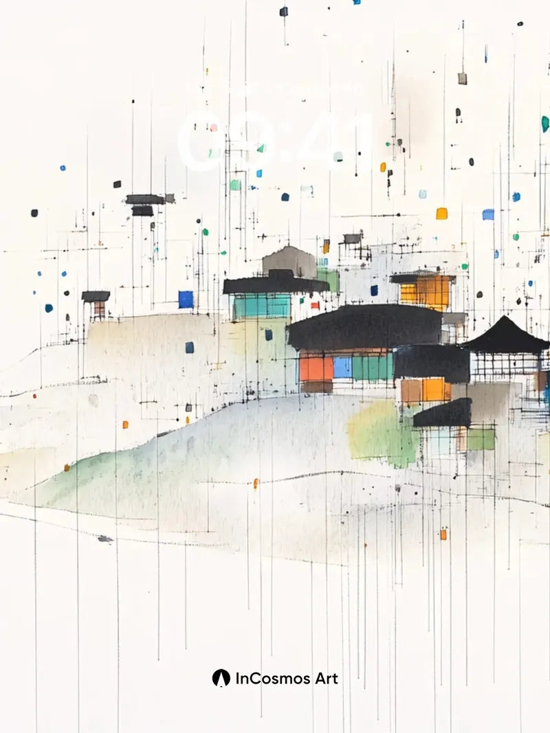 Whispering Ink Wallpaper with Floating Villages wallpaper for iPhone, iPad & Mac
