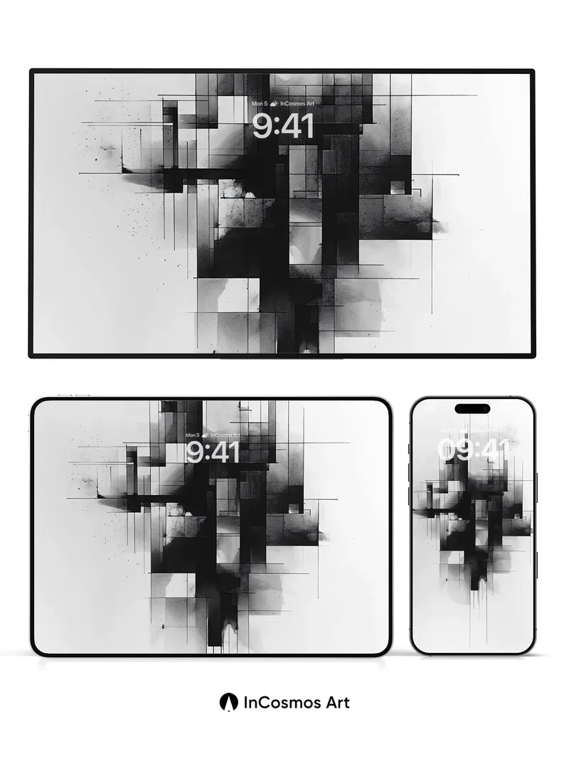 Silent Grid Wallpaper with Ink Veins