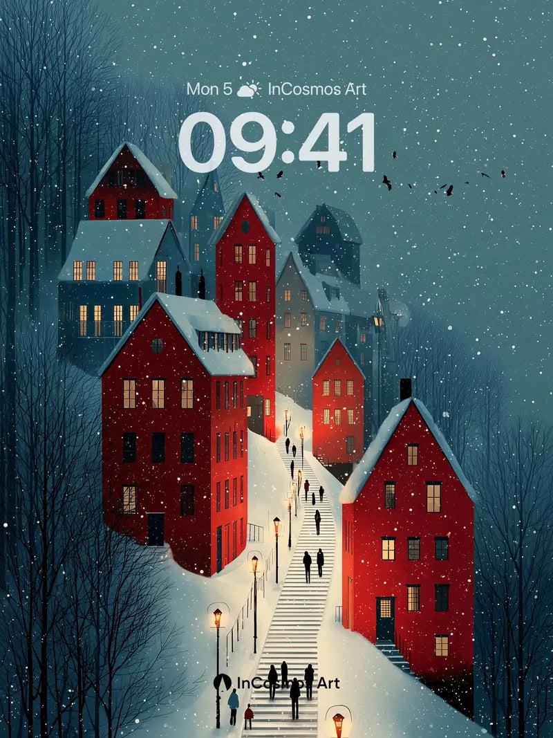 Frost-Lit Village Wallpaper with Whispering Steps