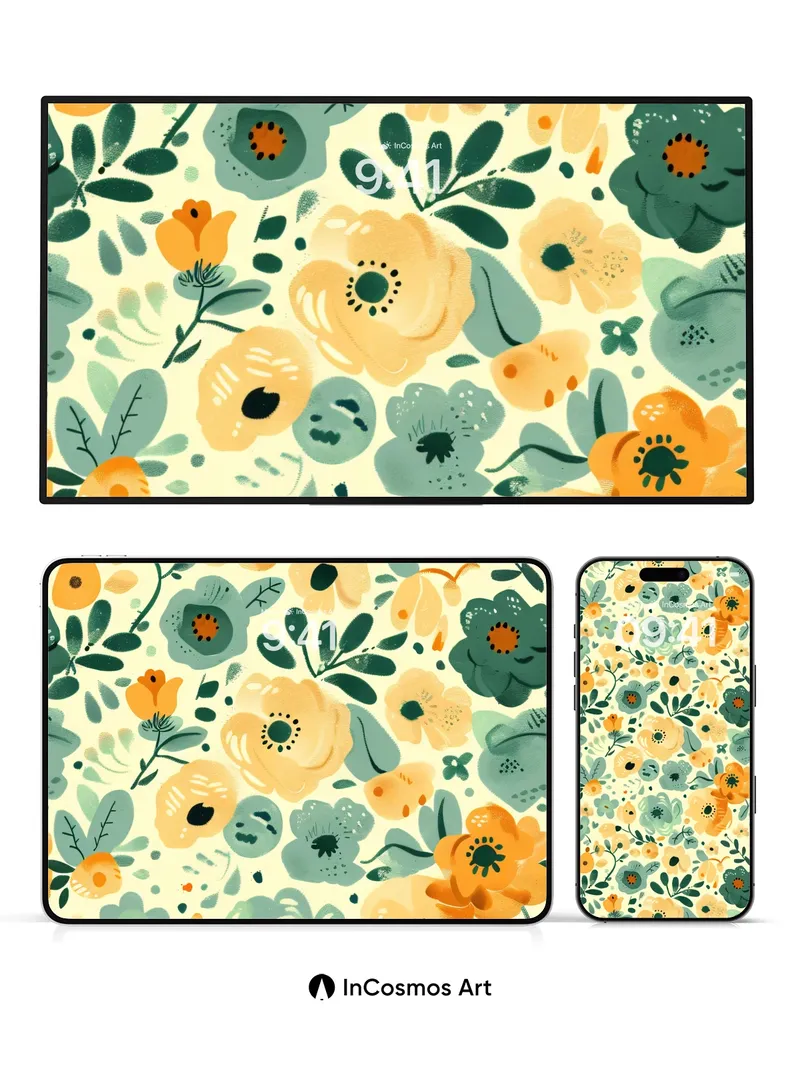 Golden Hush Wallpaper with Whimsical Blooms