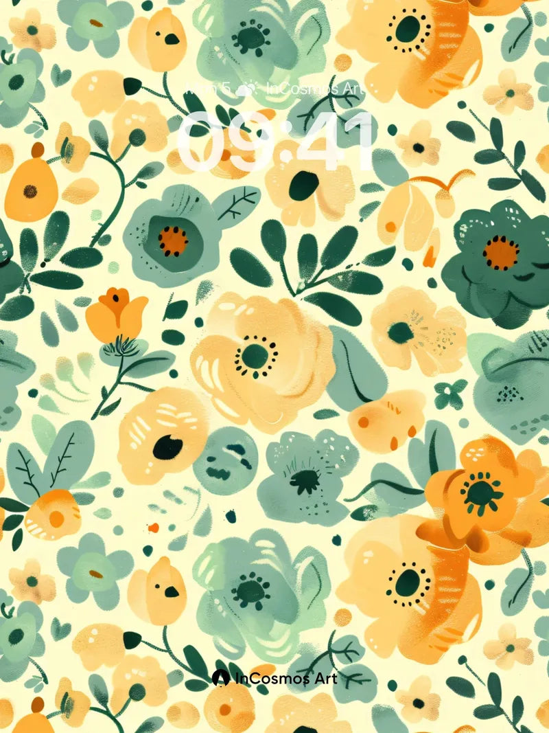 Golden Hush Wallpaper with Whimsical Blooms