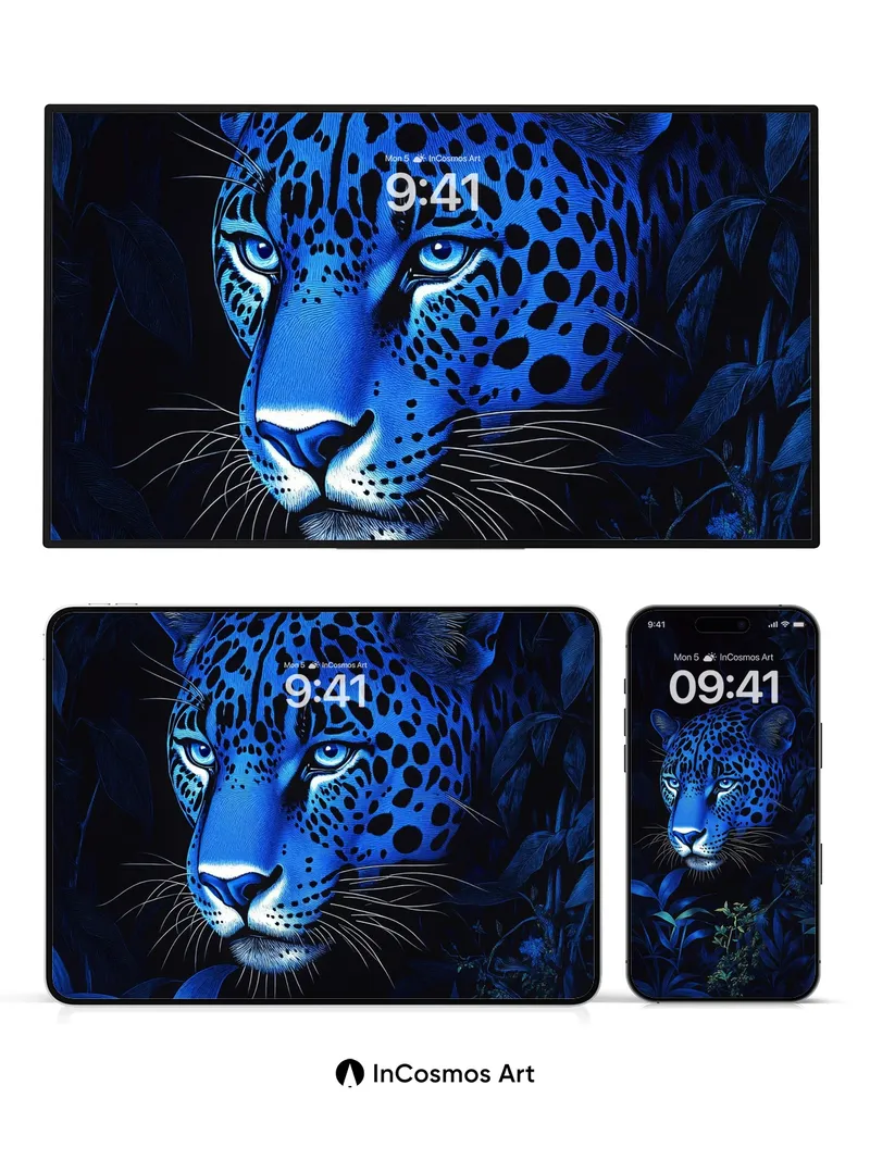 Nocturnal Blue Jaguar Wallpaper with Bioluminescent Forest