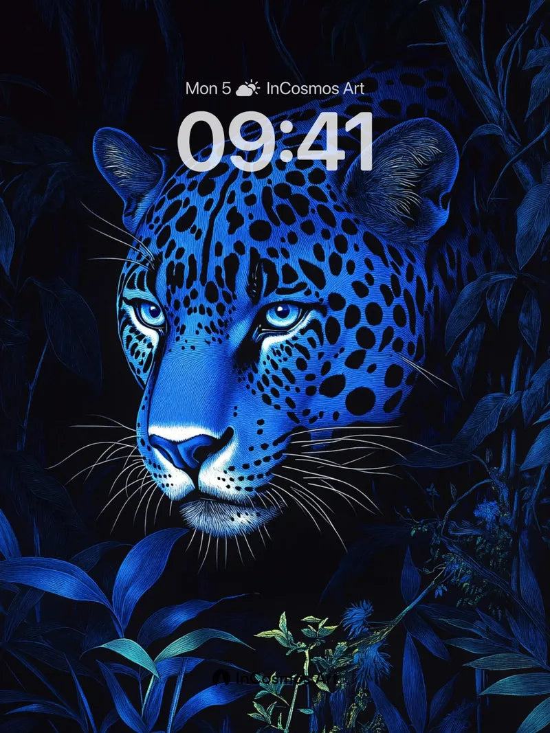 Nocturnal Blue Jaguar Wallpaper with Bioluminescent Forest