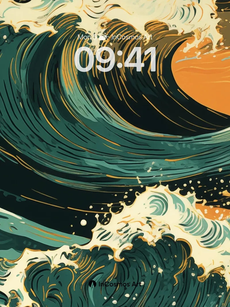 Crimson Surge Wallpaper with Hokusai Echo wallpaper for iPhone, iPad & Mac