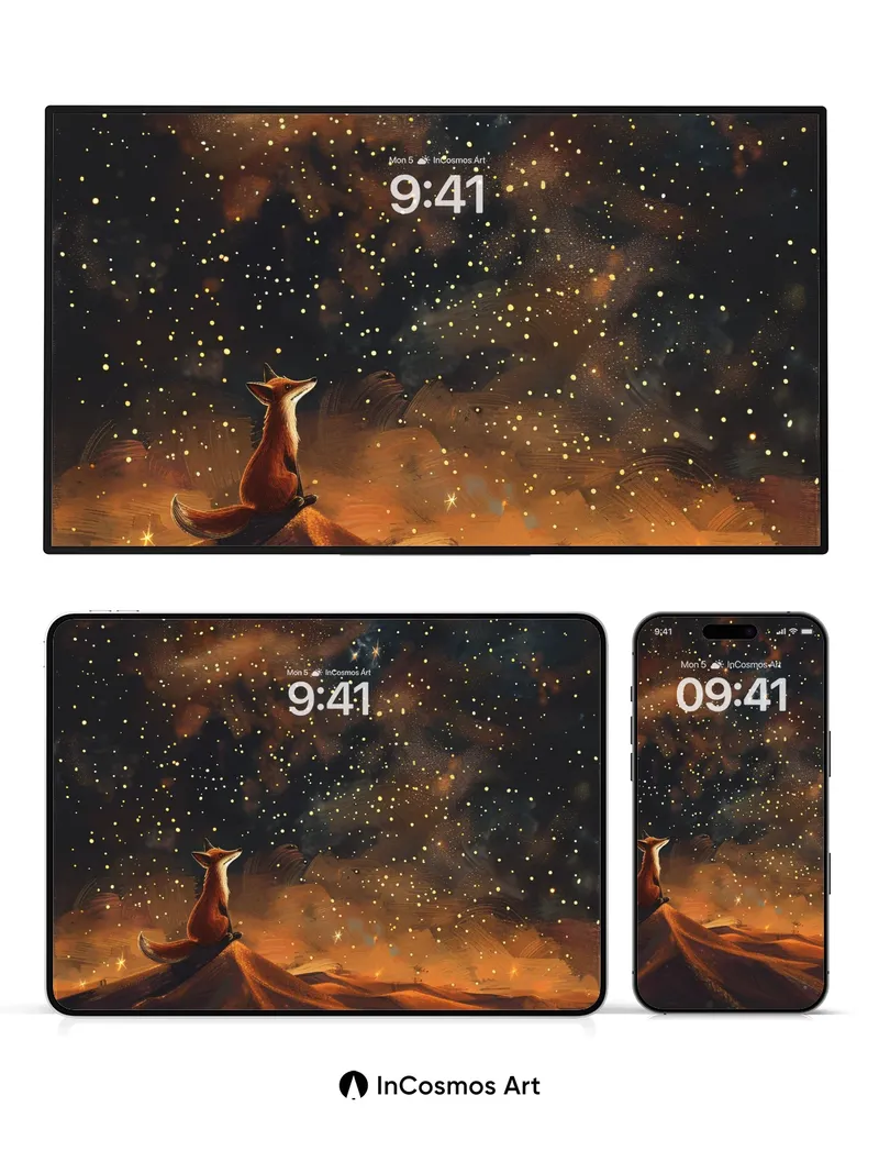 Stellar Fox Wallpaper with Cosmic Dunes