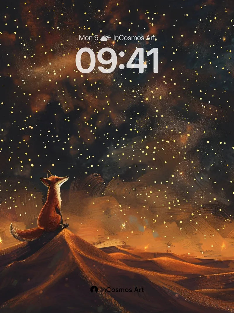 Stellar Fox Wallpaper with Cosmic Dunes