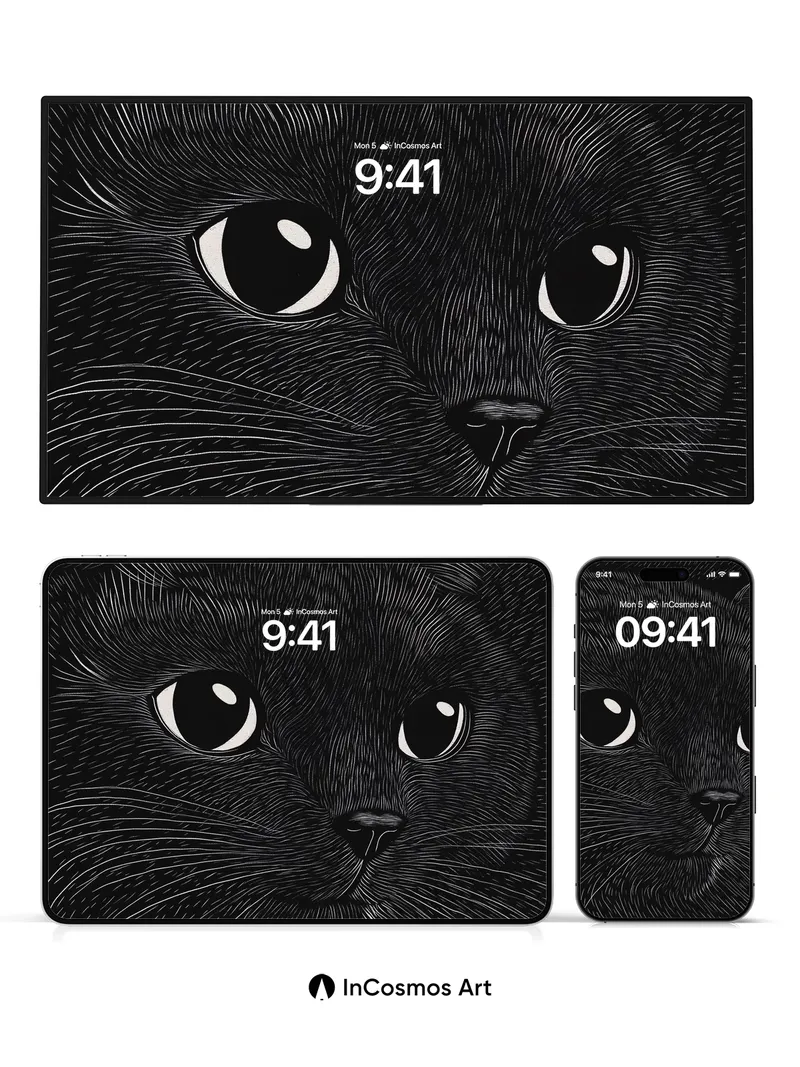 Whispering Ink Wallpaper with Cat's Gaze