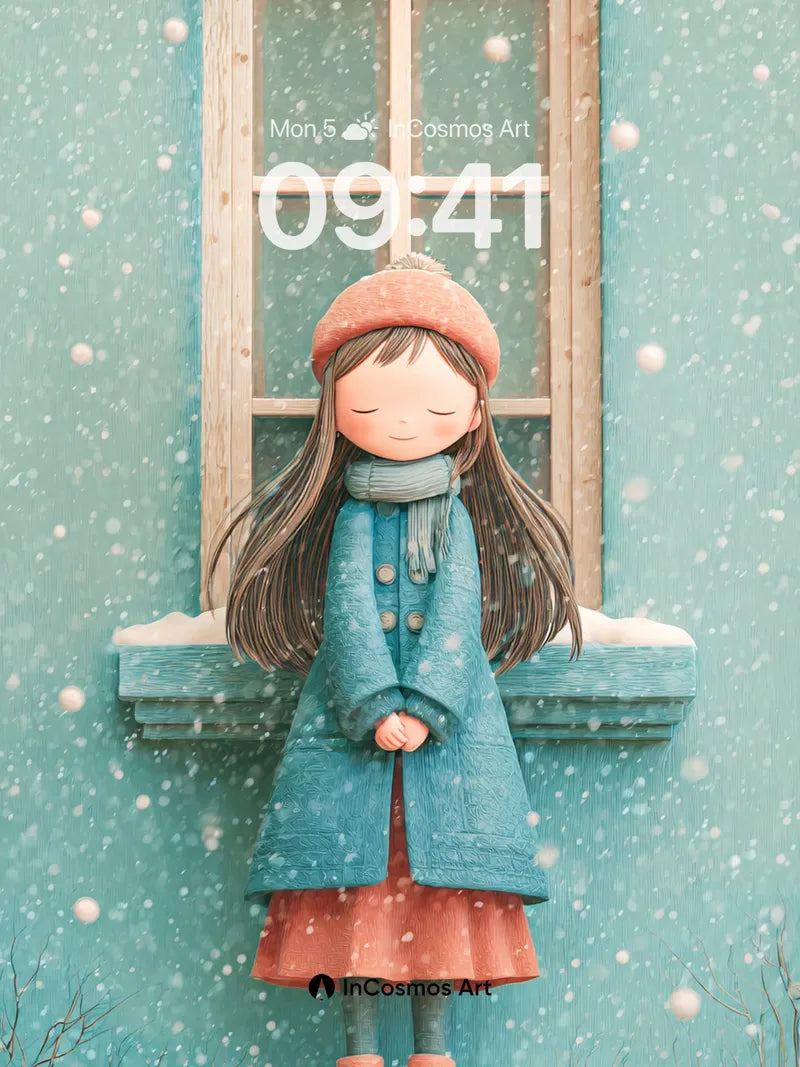 Snowfall Serenity Wallpaper with Wooden Window Frame wallpaper for iPhone, iPad & Mac