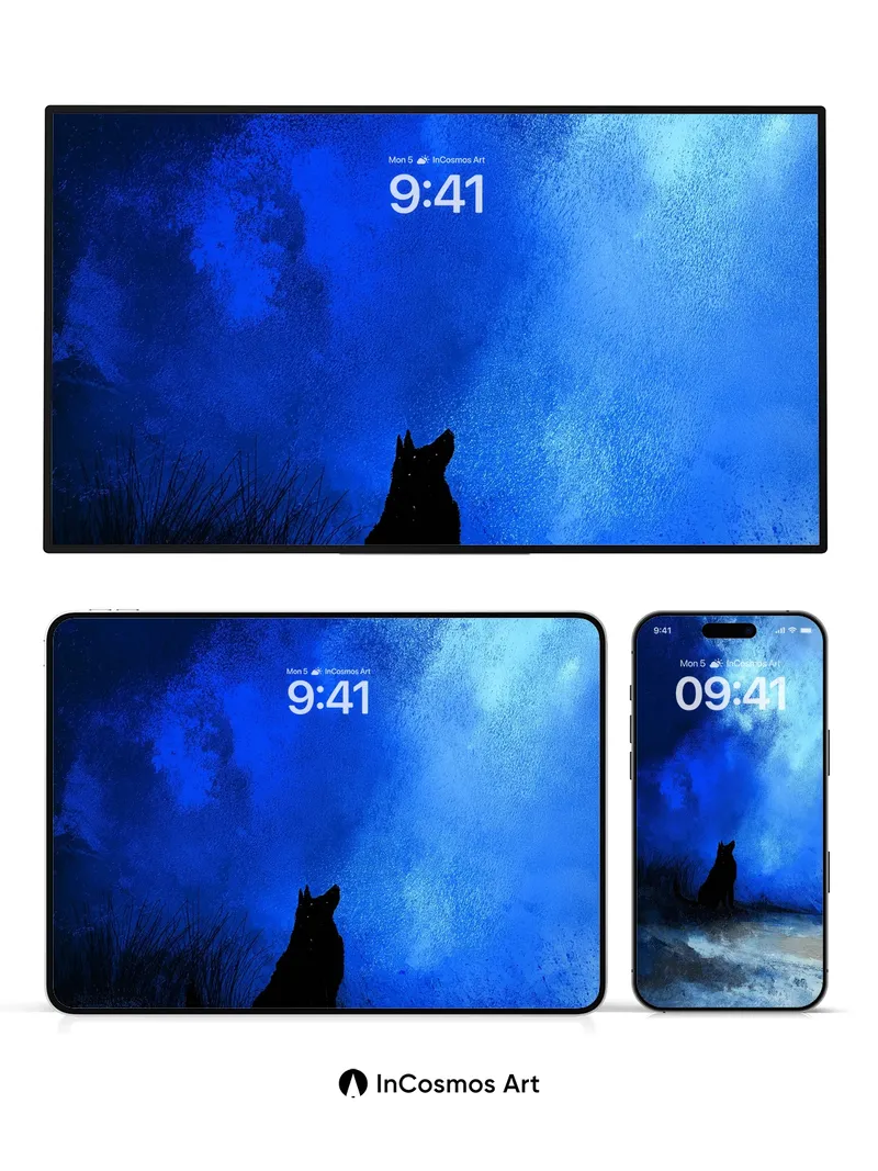 Midnight Howl Wallpaper with Celestial Blue Veil