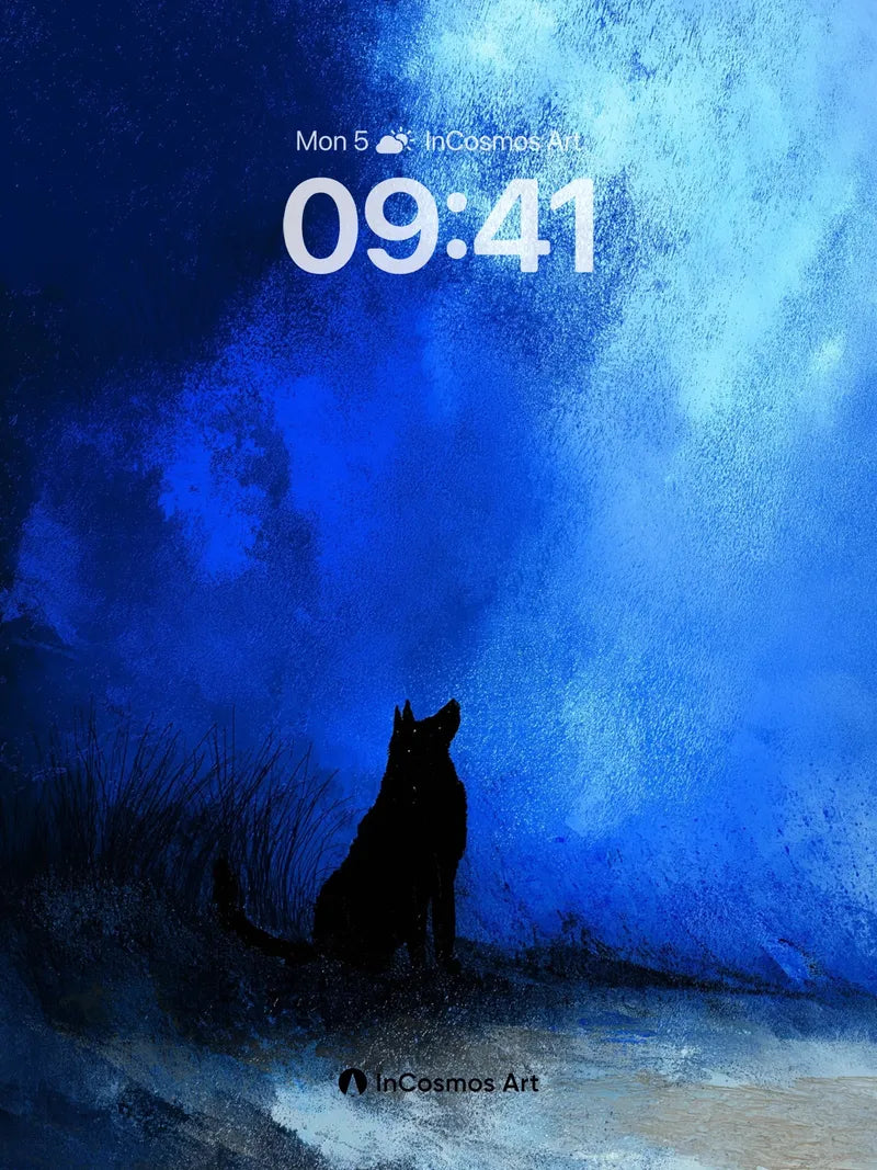Midnight Howl Wallpaper with Celestial Blue Veil wallpaper for iPhone, iPad & Mac