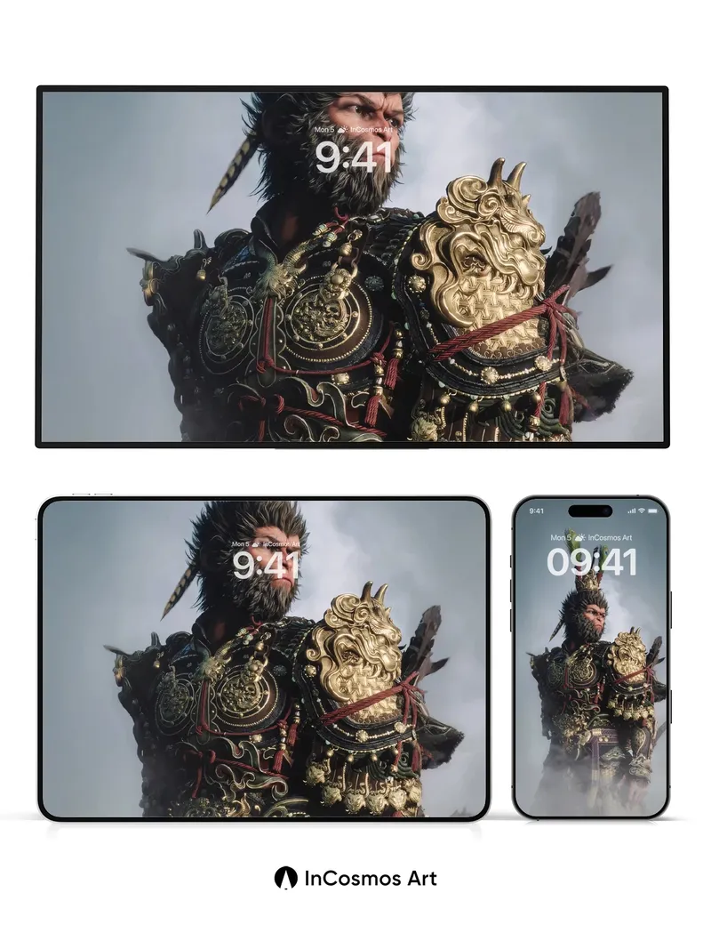 Mythic Warrior Wallpaper with Peacock Feathers