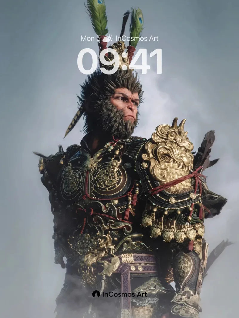 Mythic Warrior Wallpaper with Peacock Feathers