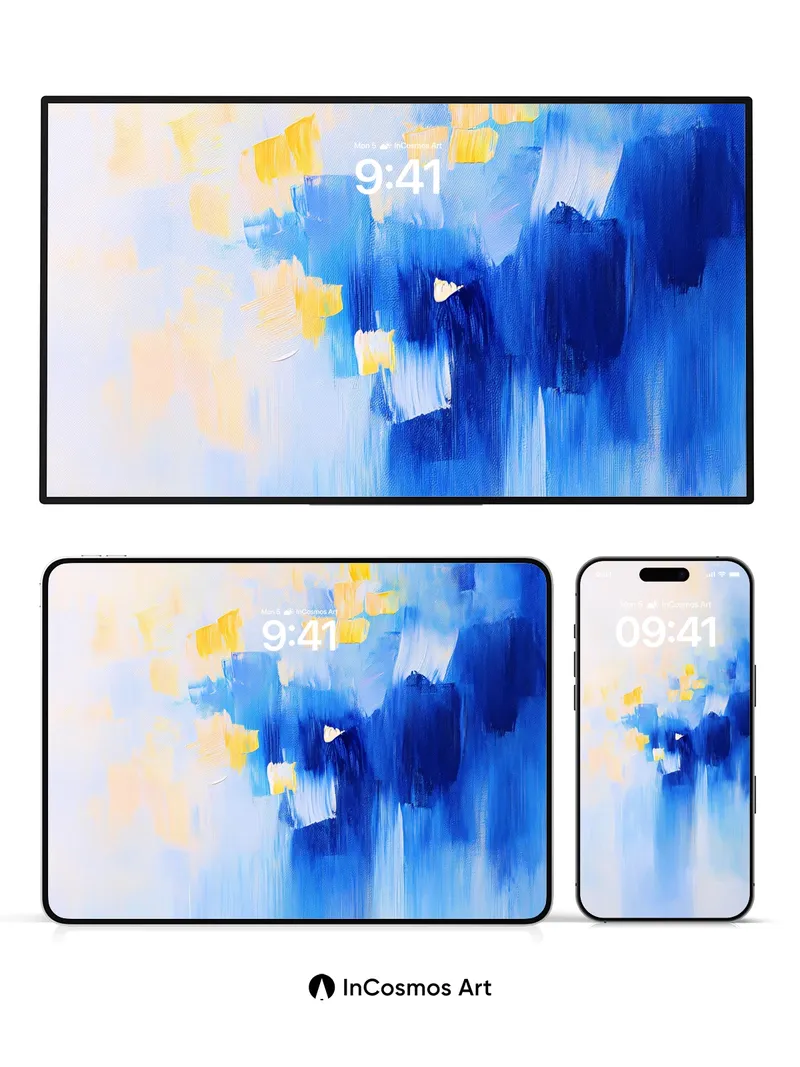 Serene Blue Horizon Wallpaper with Golden Flecks