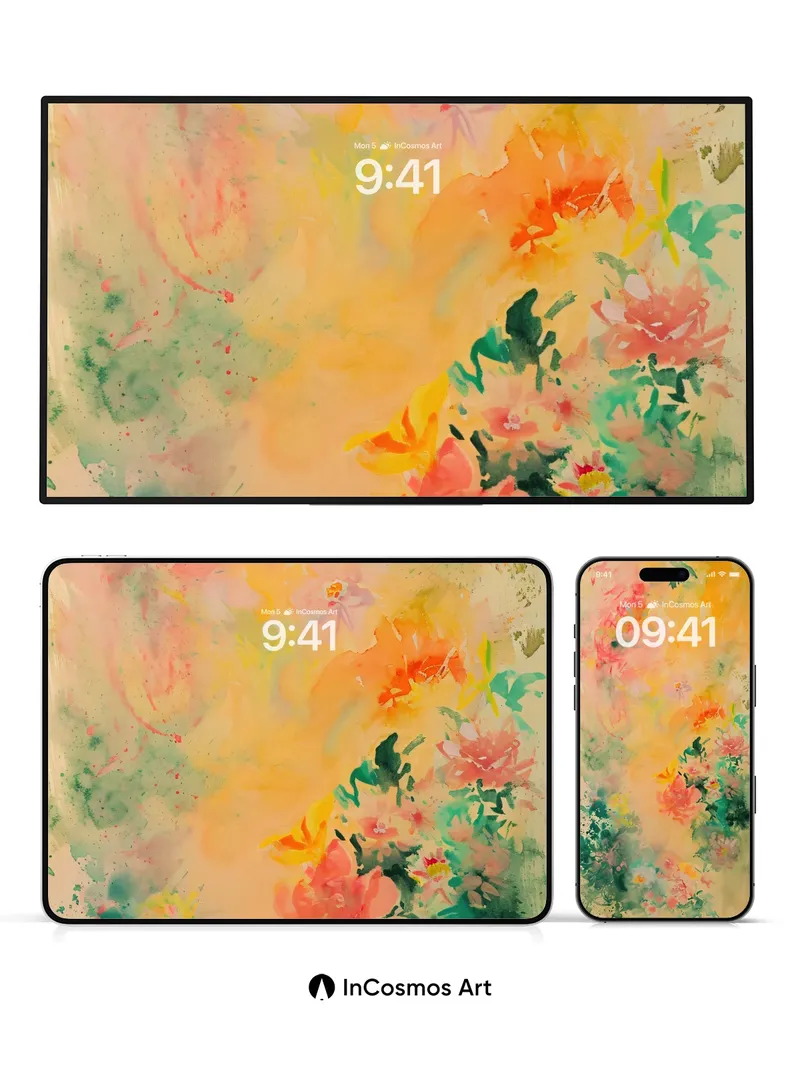 Gilded Bloom Wallpaper with Floating Petals