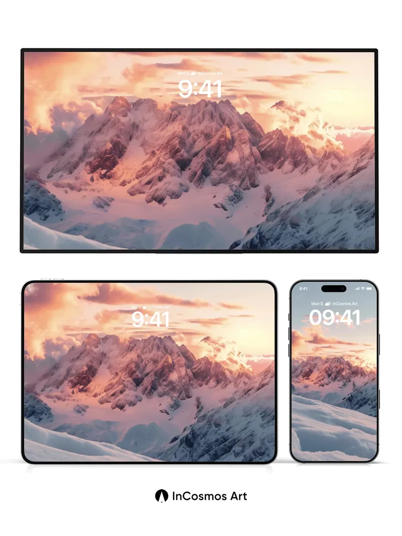 Serenity Peaks Wallpaper with Sunset Hues