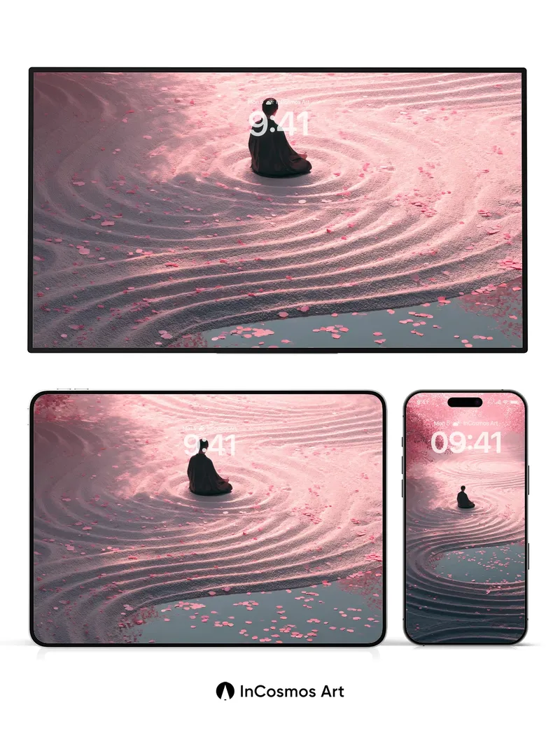 Serenity Ripple Wallpaper with Cherry Petal Drift