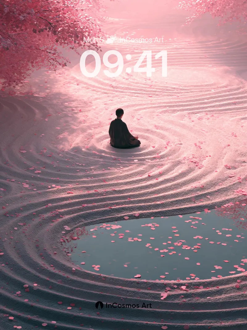 Serenity Ripple Wallpaper with Cherry Petal Drift wallpaper for iPhone, iPad & Mac
