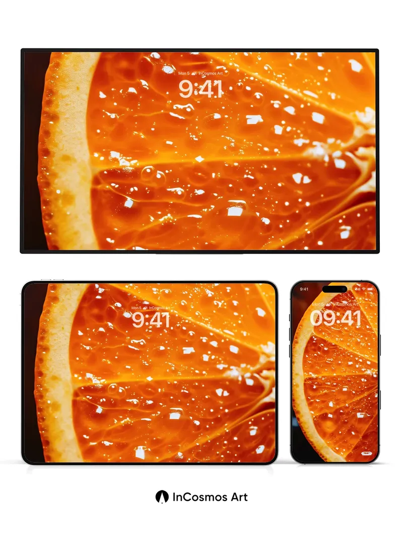 Juice-Laced Citrus Wallpaper with Glistening Droplets