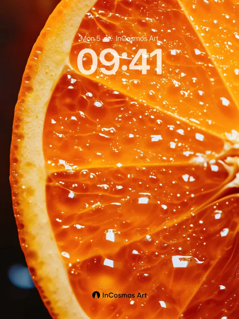 Juice-Laced Citrus Wallpaper with Glistening Droplets