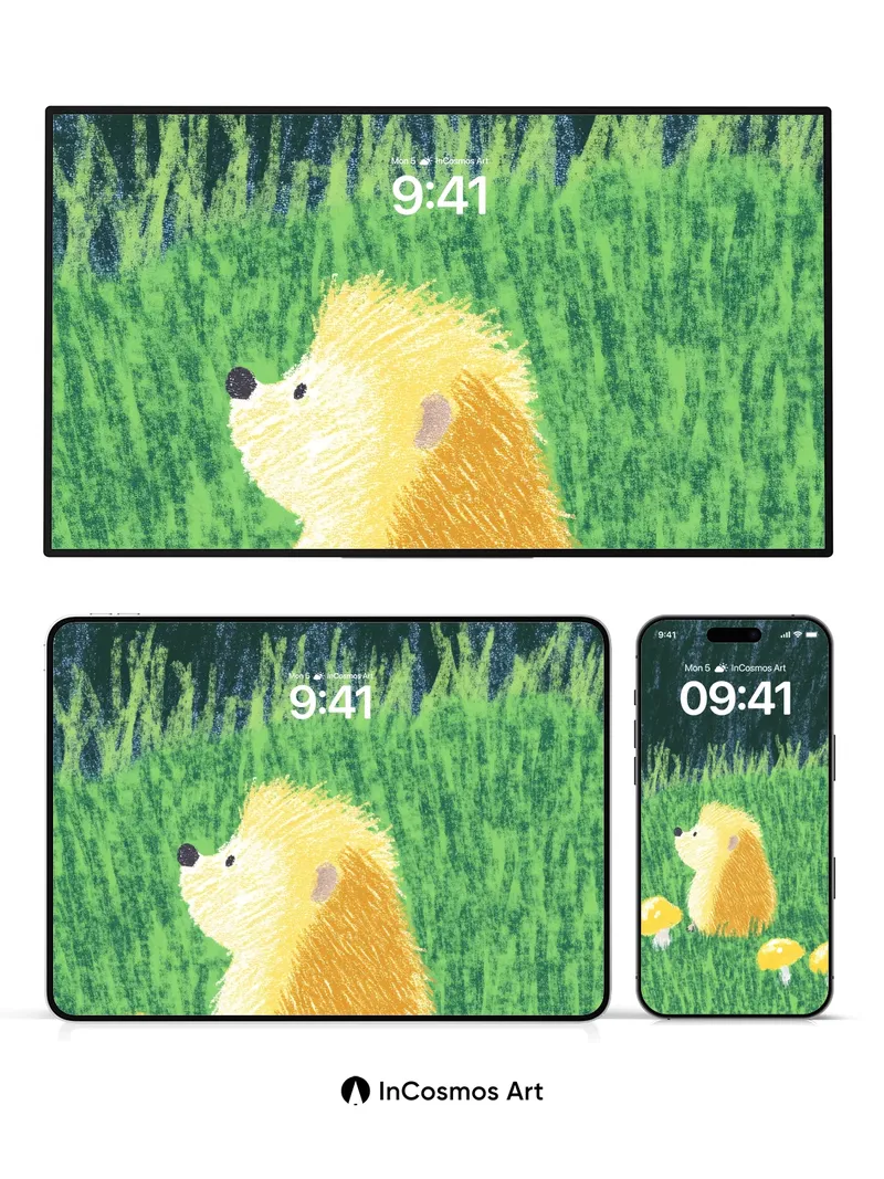 Whispering Meadow Wallpaper with Golden Hedgehog