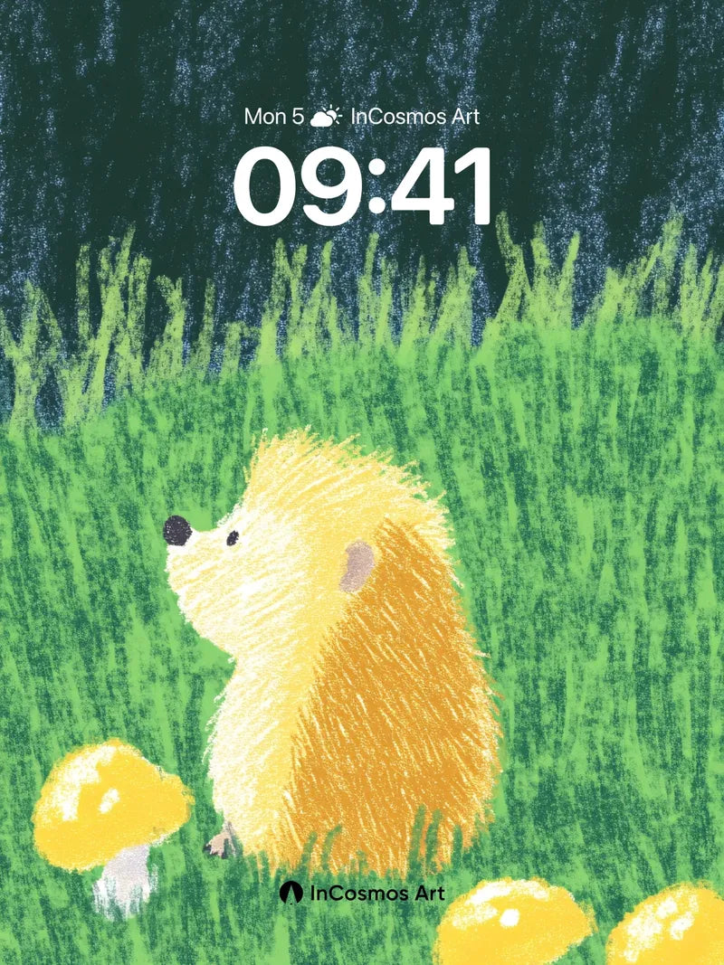 Whispering Meadow Wallpaper with Golden Hedgehog
