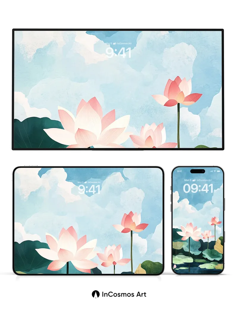 Serene Lotus Wallpaper with Ethereal Sky