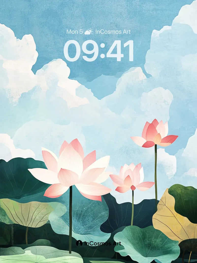Serene Lotus Wallpaper with Ethereal Sky