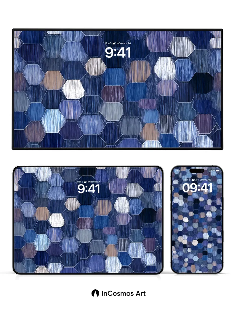 Deep Indigo Hexagon Wallpaper with Textured Weave