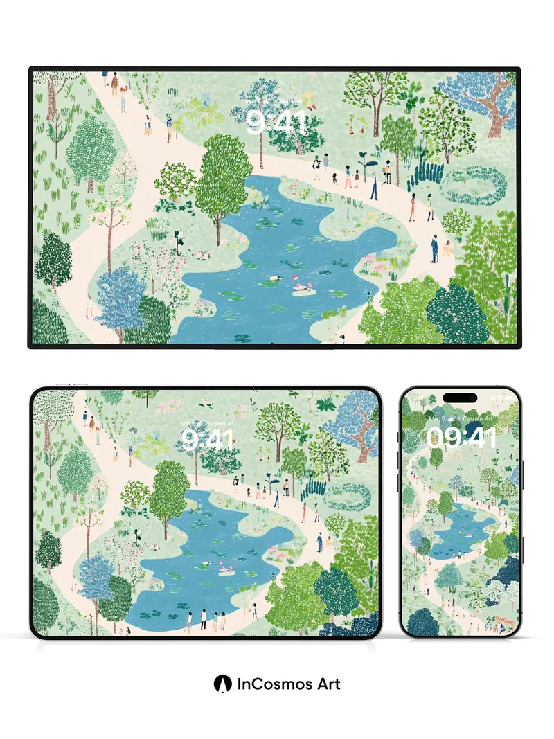 Whispering Grove Wallpaper with Floating Paths