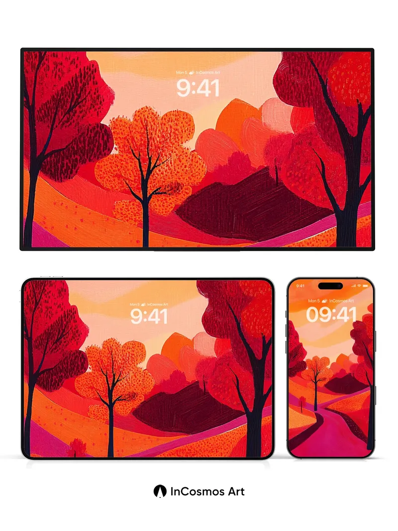 Fiery Pathway Wallpaper with Autumn Pulse