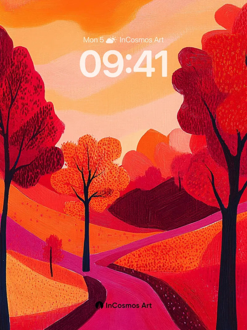 Fiery Pathway Wallpaper with Autumn Pulse